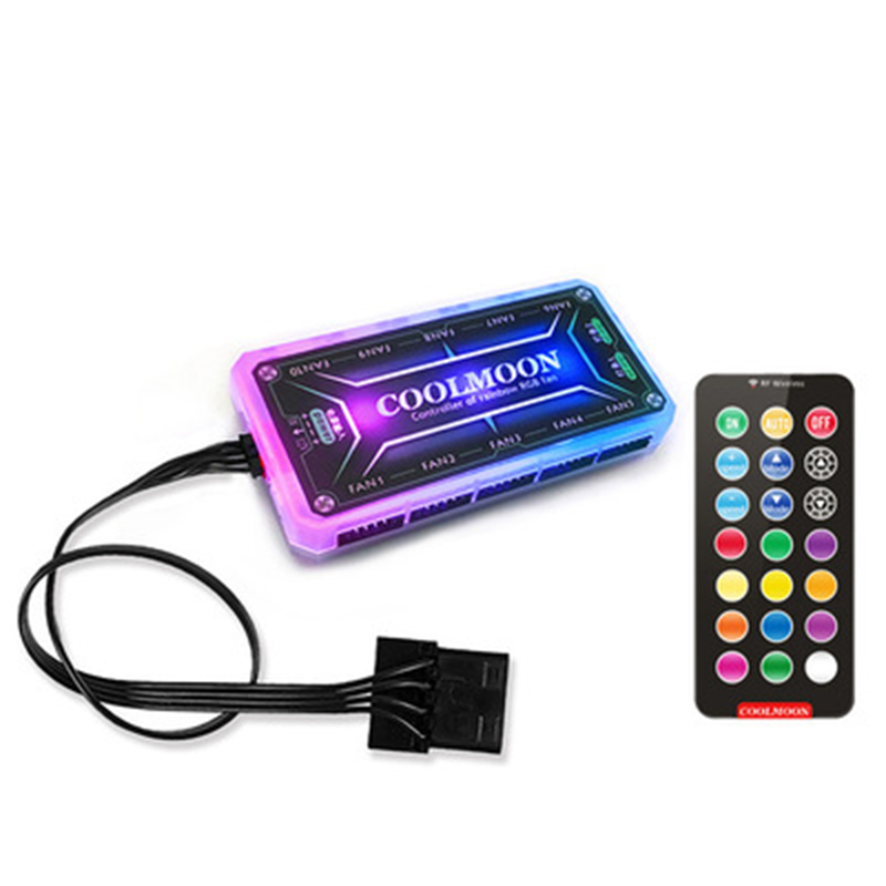 12V 5A Farbe Controller Mit 10 stücke 6pin Fan Port 2 stücke 4pin Licht Bar Port RGB Fans Fernbedienung controller Fan Hub Für COOLMOON: Default Title