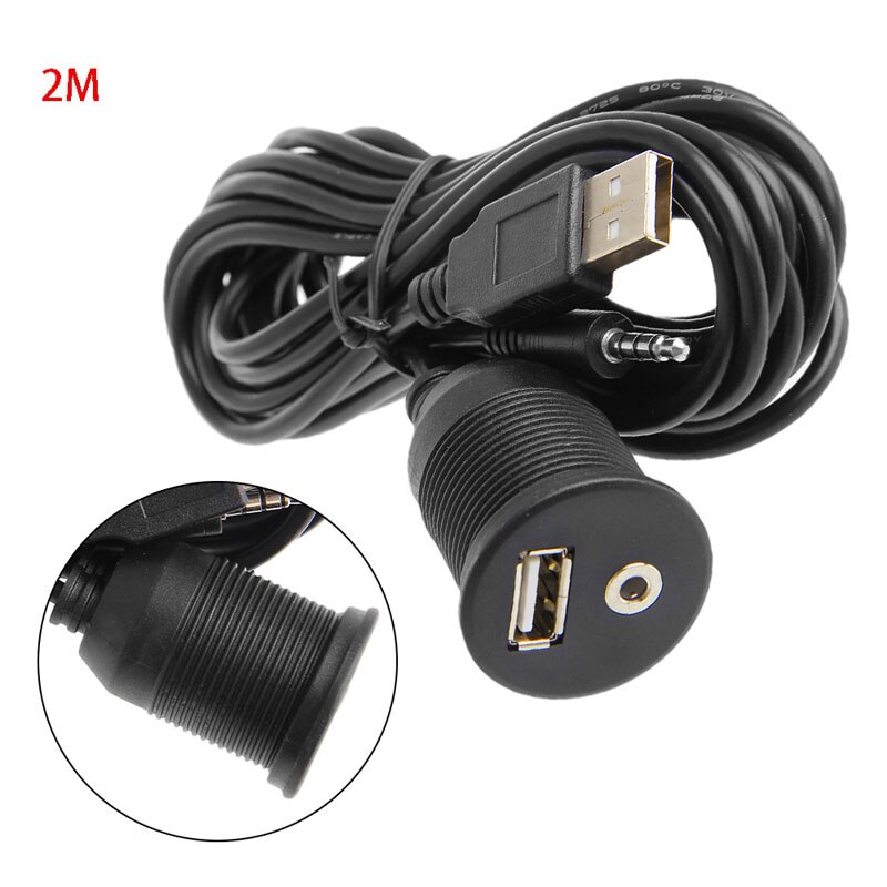 Coche 2M 3,5mm Panel de montaje USB 2,0 enchufe auxiliar de extensión de Cable de Panel 28GE