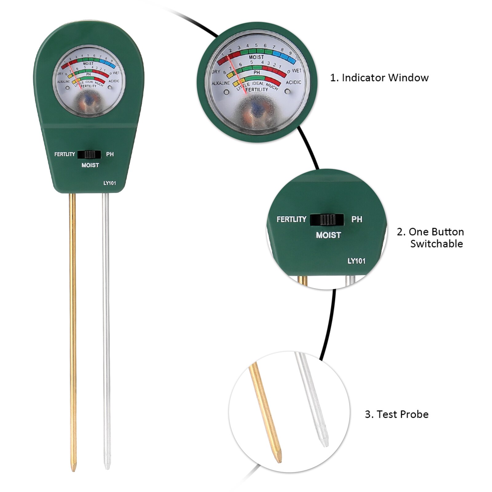 Soil Moisture Meter /Soil Fertility/Soil PH 3-in-1 Soil PH Meter Soil Detector PH Tester Soil Moisture Sensor For Garden Flowers