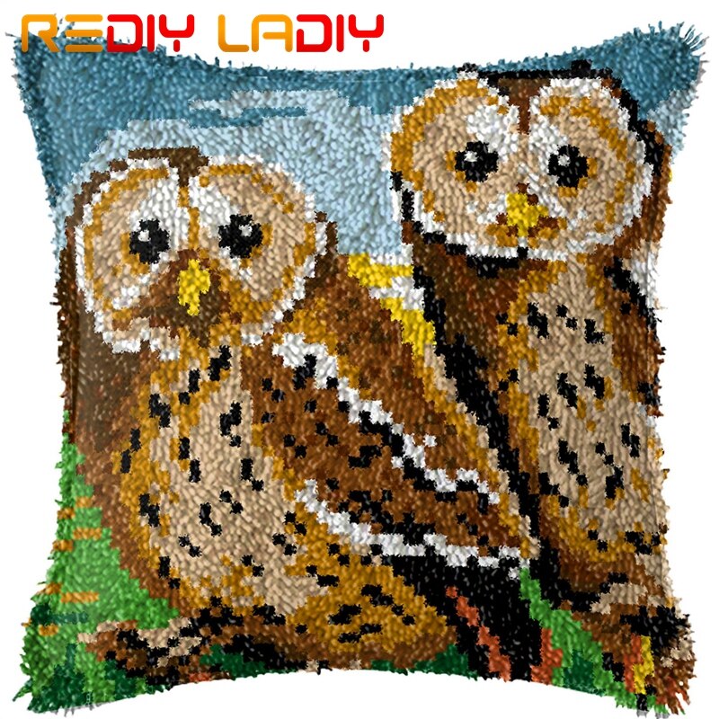 Låskrok kudde svan mor örngott förtryckt färg canvas akryl garn låst krok kudde virkat kuddfodral kit: Bz731