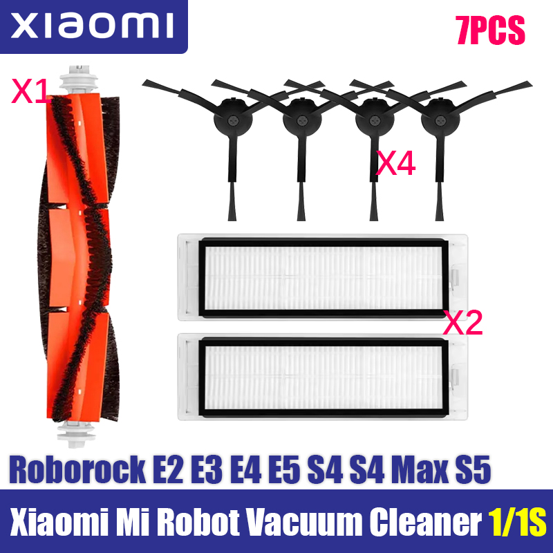 For Xiaomi Mi Robot 1/ 1S SDJQR01RR SDJQR02RR SDJQR03RR E3, S4, S4 Max, S5 Vacuum Cleaner Main Side Brush Filters Mop Parts: Gold
