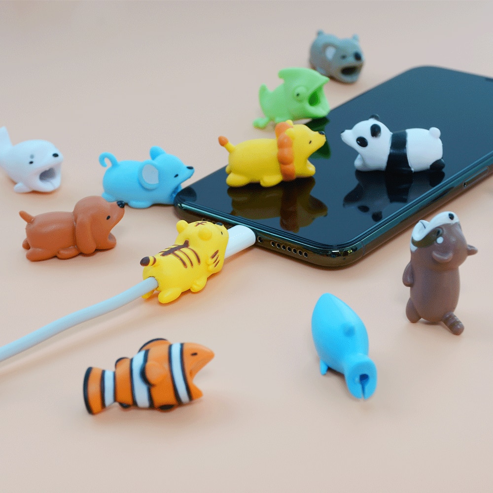 Ochraniacz kabla Cute Animal Bites Winder Organizer dla iphone USB kabel ładujący słuchawki drut kumple Cartoon Protection Cover