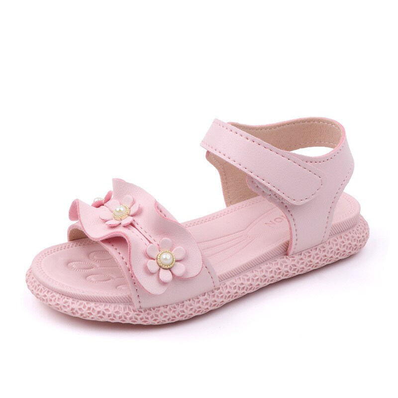 Storlek 21-30 sandaler tjejer vita barn sommarskor barn sandaler för tjejer pu läder blommor prinsessskor tjejsandaler