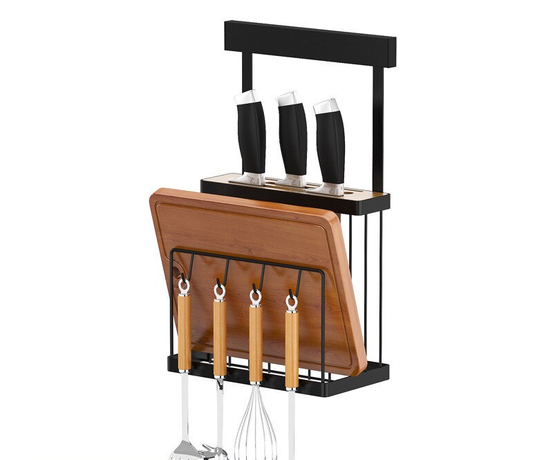 Black Stainless Steel Wall Mounted Kitchen Storage Rack Dish Drainer Plate Drying Pot Cover Cutlery Holder Oragnizer Accessories: Knife Holder