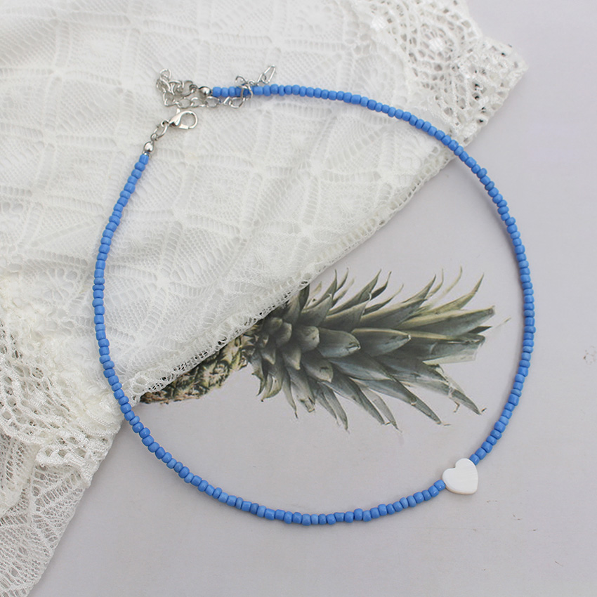 Fröpärlor sälja hjärta naturligt choker koreanskt trendigt färgglatt hänge halsband sommar handgjort strand boho femme smycken: Blå zink