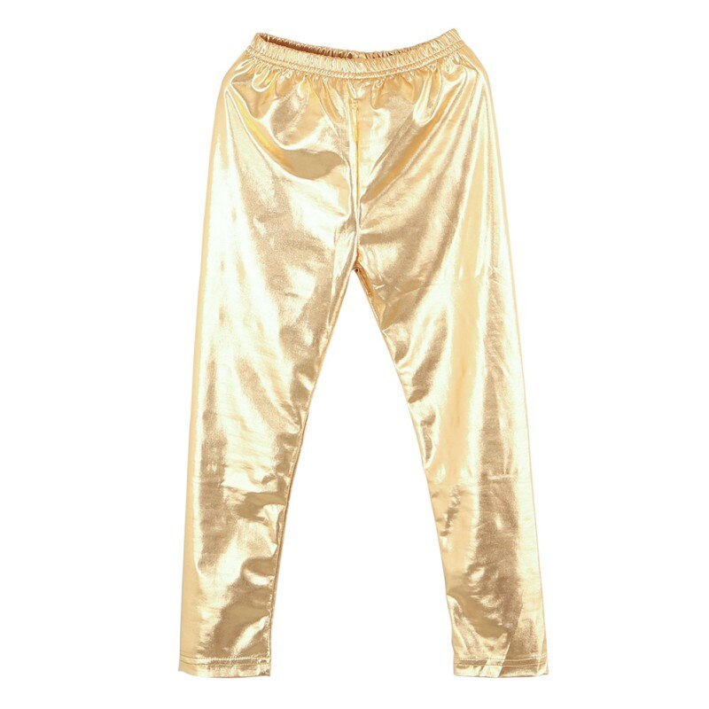 Baby pige metallic skinny skinny bukser leggings afslappet cool cropped børnetøj piger flæse leggings: Guld / 5