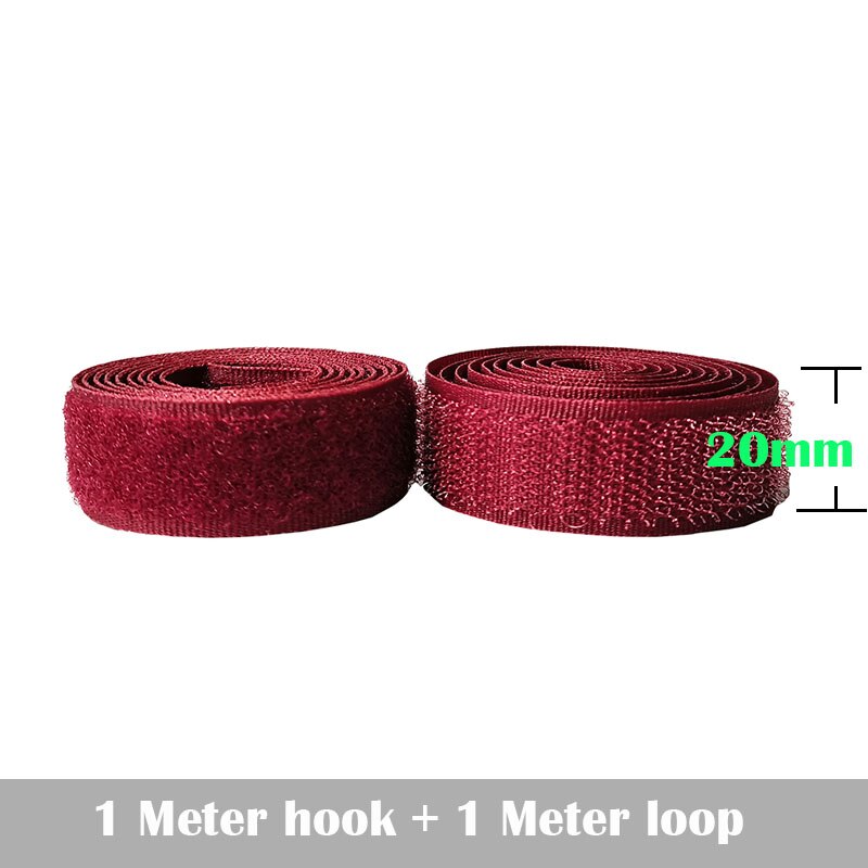 2-10Cm Breedte Wijn Rode Geen Lijm Haak Loop Sluiting Tape Voor Naaien Magic Tape Sticker Strap Couture strip: 20mm width