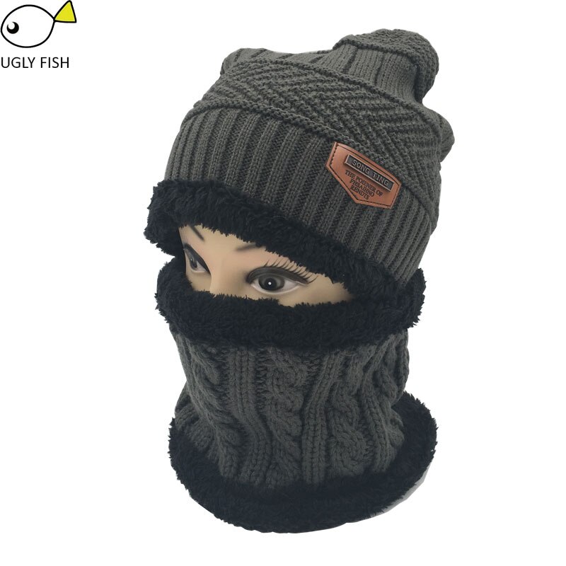 Nekwarmer wintermuts gebreide muts sjaal muts wintermutsen voor mannen gebreide muts heren muts gebreide muts skullies mutsen: Grijze nekwarmer