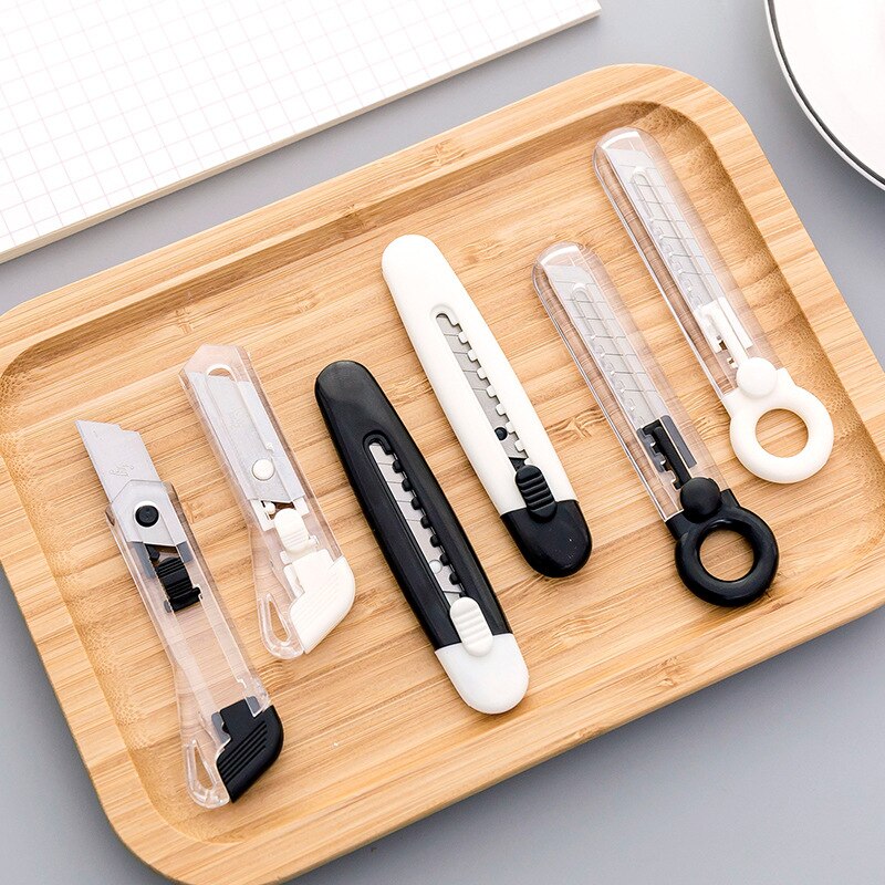 Mini Retractable Utility Knife Portable Transparent Box Cutter with Snap Off Blade and Slide Lock Art Handmade Cutter Stationery