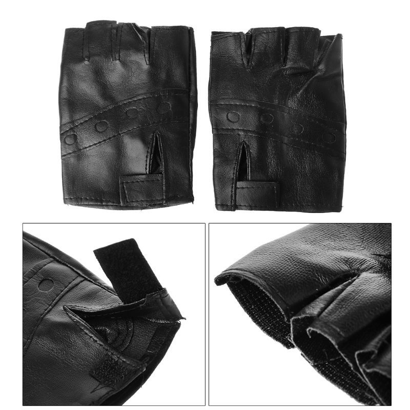 Boy Gloves Cool Hollow PU leather Biker Driving Gloves for Men Black Half Finger Gloves Fingerless Gloves Punk Gloves