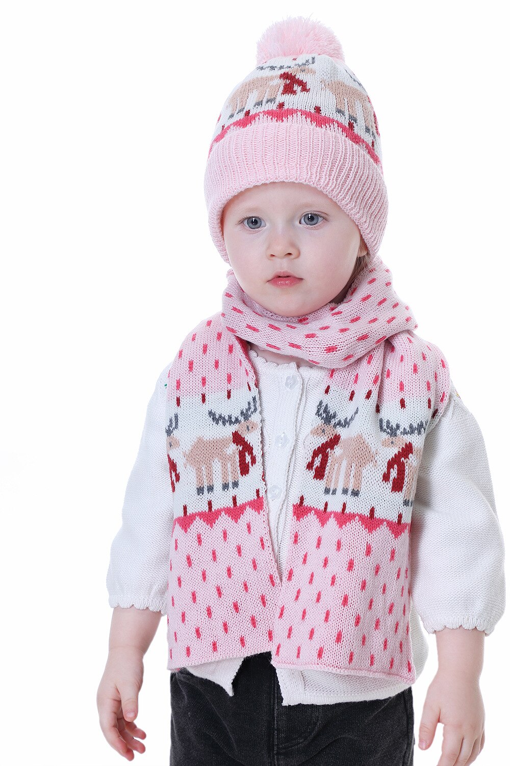 Europa amerika herfst winter baby kerstmis cartoon patroon warm jongens meisjes kindermuts en sjaal 2pc sets