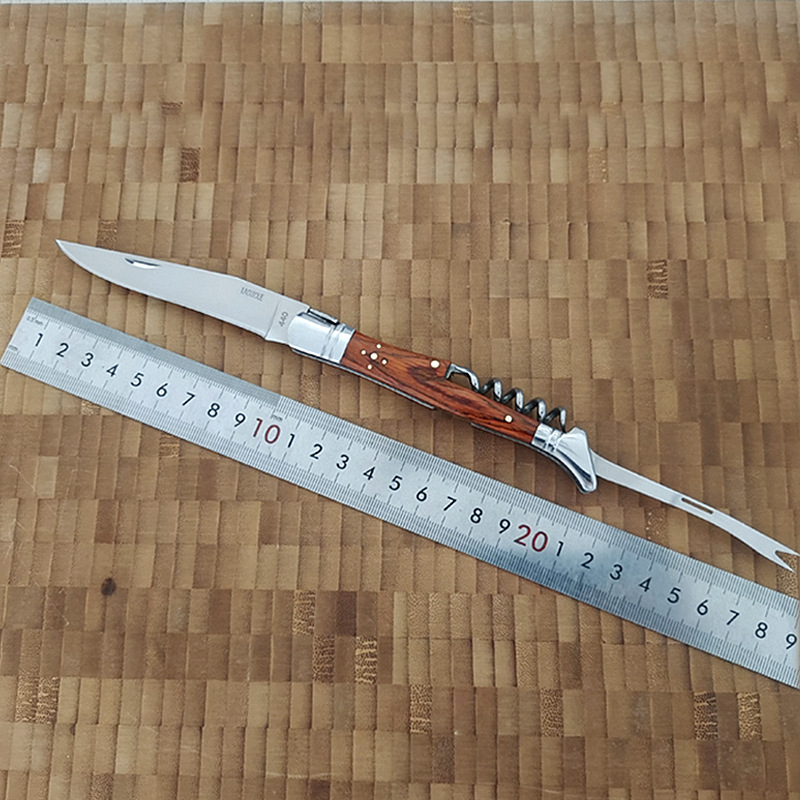 Sacacorchos de vino con abridor de tenedor, cuchillo para vino, mango de madera, Sommelier, cortador de aluminio para botellas de cerveza, utensilio de cocina de acero inoxidable para tarros