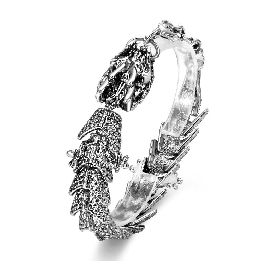 Pulseira masculina vintage de dragon, bracelete retrô de aço inoxidável com corrente, vintage