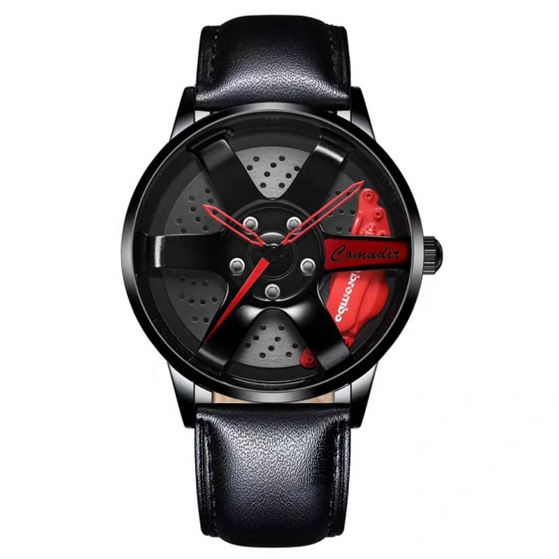 Auto Velg Hub Quartz Horloge Mannen Luxe Zwart Rood Groen Rvs Horloges Man Horloge Mannelijke Skeleton Dial Cool reloj: 12