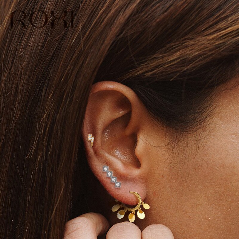 ROXI 925 Sterling Silver Jewelry Cute Tiny CZ flash Lightning Stud Earring For Girls Kids Lady Women Korean Earring
