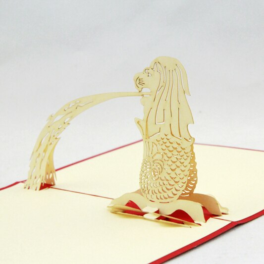 Singapore merlion souvenirkort  /3d pop-up kirigami-kort/ håndlavede lykønskningskort