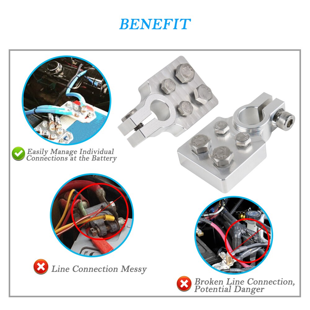 1 Pair Multi-Connection Marine Battery Terminals Flat Battery Clamps Lead Fit 4/0 Awg Lugs Positive Negative