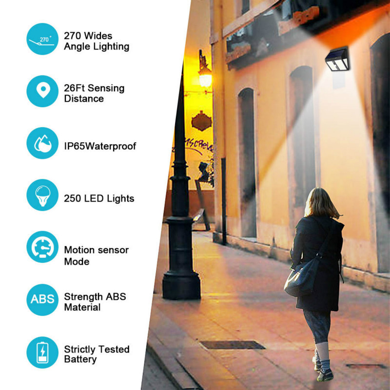 250 LED Solar Light Outdoor Solar Lamp Solar Powered Sunlight Waterproof PIR Motion Sensor Street Light for Garden Decoration