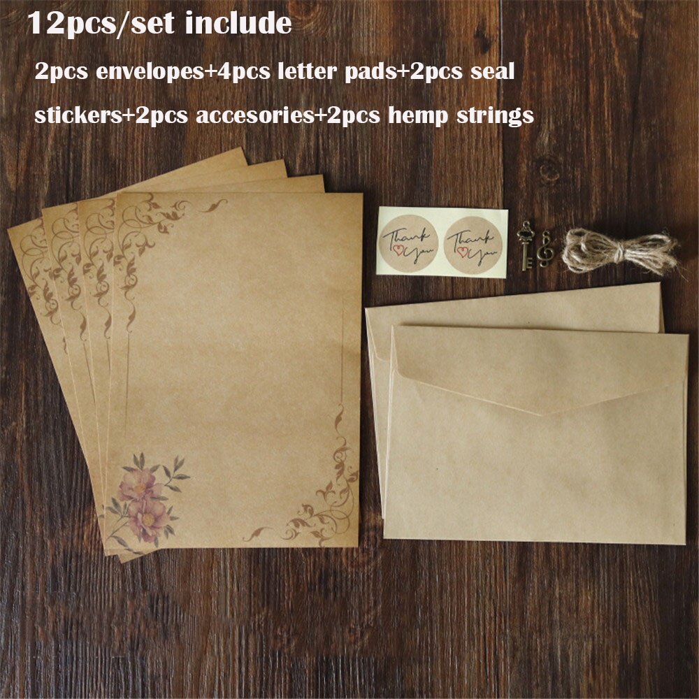 1 pack Kraft Envelope Letter Pad Set Vintage Letter Pads Writing Paper with Rope Wedding Party Invitation Envelopes Message Pads: G