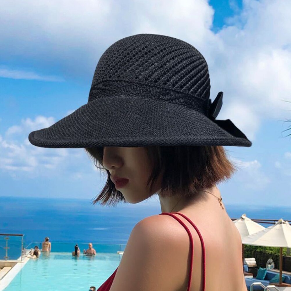 Summer Female Sun Hats Big Brim Classic Bowknot Foldable Straw Hat Casual Outdoor Beach Cap For Women UV Protected Hat