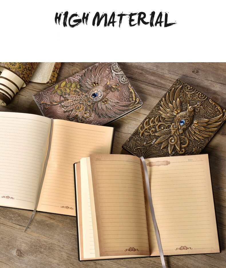 Retro Vintage PU Planner 3D Birds Thick Diary Collection Old Craft Ruled Paper