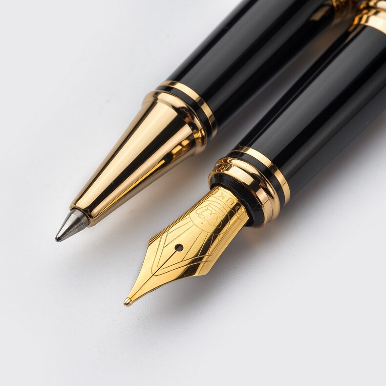 2pcs/lot Duke Luxury Gold 0.5MM Fountain Pen + 0.7mm Roller Ball Pen for Lovers Pens Christmas