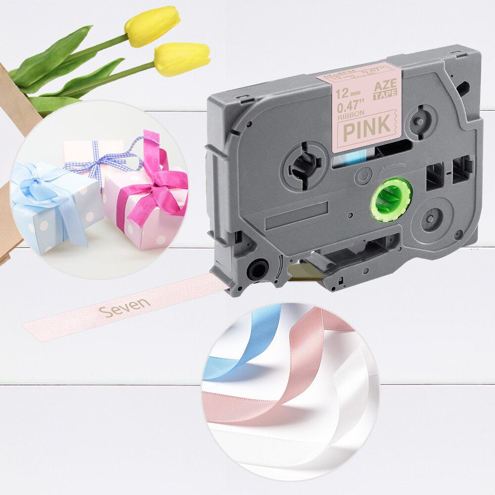 RE34 R231 Satijnen Lint 12Mm Label Tape Compatibel Voor Brother TZe-R231 TZe-RE34 TZE-RE31 TZE-RG34 P Touch Label Printer: Gold on Pink