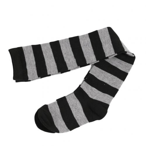 Long Stripe Printed Thigh High Striped Cotton Socks Women Christmas Color Striped Over The Knee Thigh High Stockings: 4 Black Gray
