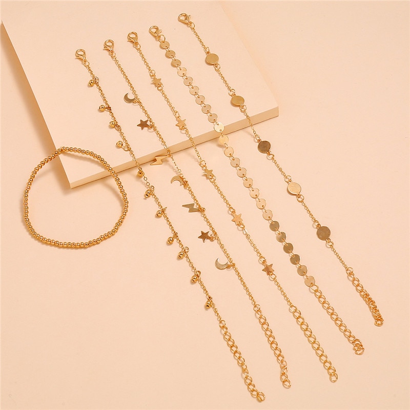 Ensemble de Bracelets de cheville en perles multicouches, style bohémien, à paillettes, étoile, bijoux de plage d'été, chaîne de jambe