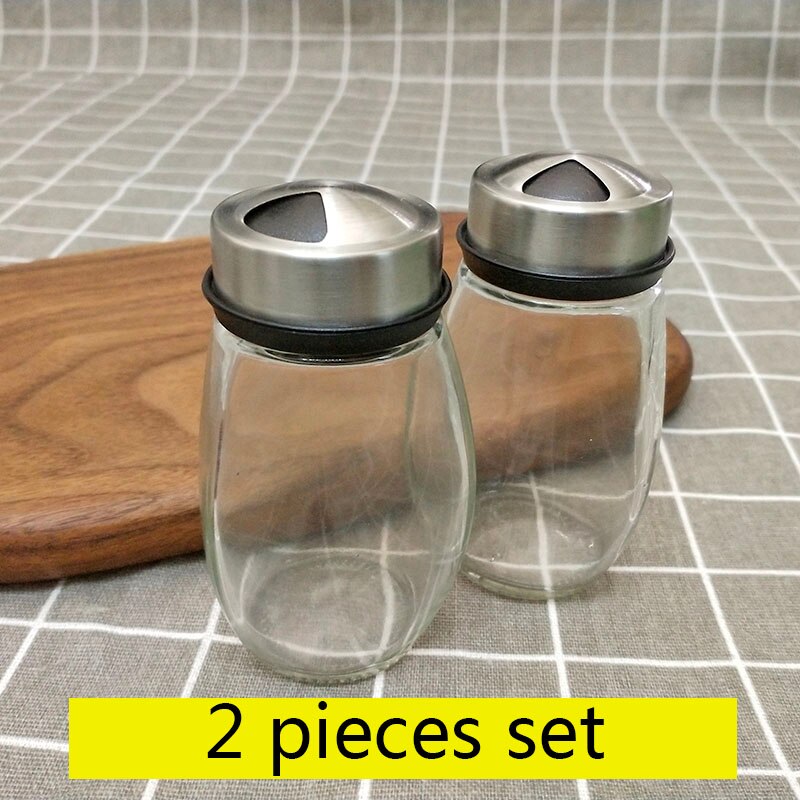 Staal Glas Cruet Kruiderij Kruidkruiken Set Zout Peper Shakers Kruiden Sprays Roterende Roestvrij: 2 pcs set