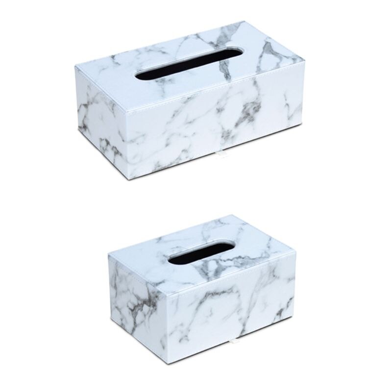 Rektangulær marmor pu læder ansigtsvævsdæksel servietholder papirhåndklæde dispenser container til hjemmekontor bilindretning