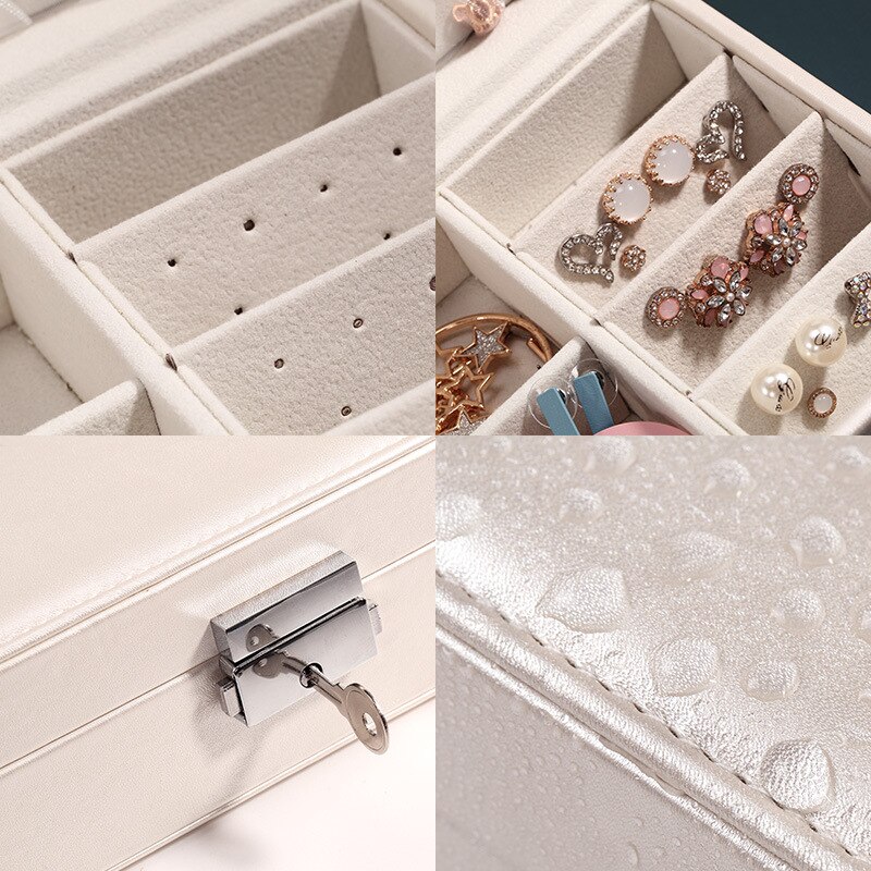 Leather Jewelry Organizer Ring Pendant Earrings Necklace Storage Box Women Jewelry Display Boxes Cosmetics Beauty Container Case