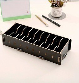 DIY Bamboo Wooden Bussiness Card holder Stationery Memo Note Holder Storage box: black