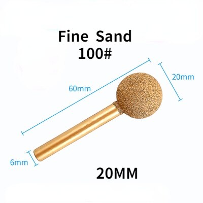 Gelötete Diamant Schleifen Kopf 6mm Schaft/Legierung Schleifen Kopf Grob Sand Feine Sand/stein Carving Schleifen Kopf sphärische: fein Sand  20MM