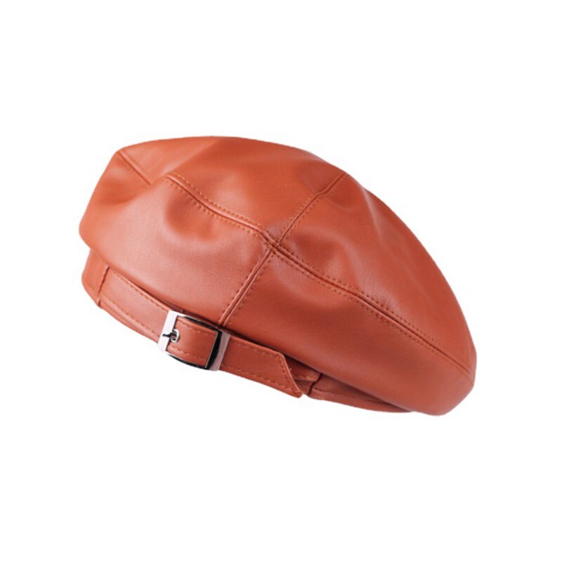 2021Women Girl belt Beret Artist Warm Wool Winter Beanie Hat Cap Vintage Plain Beret Hats Solid Color Lady leather Caps: 1