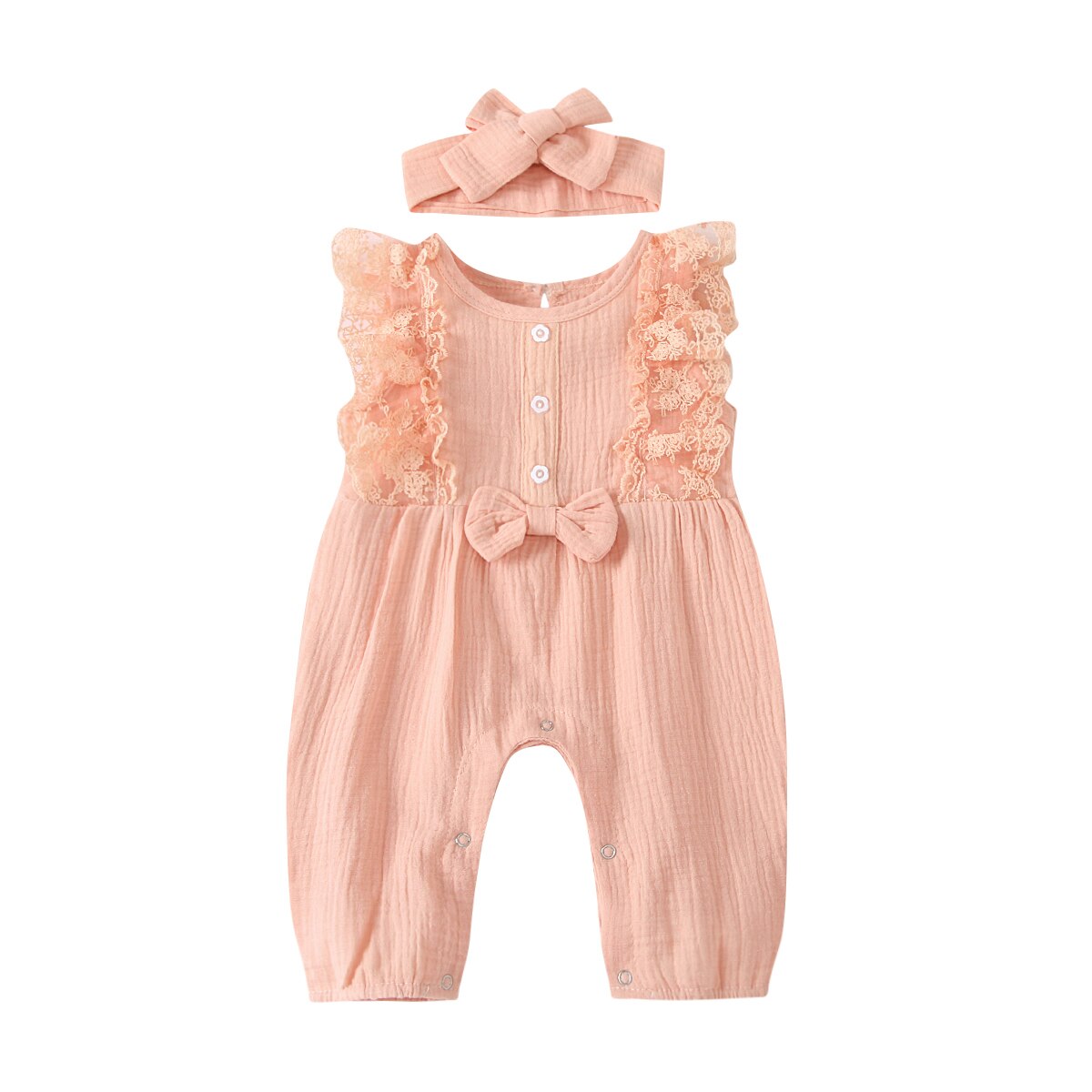 Baby Girl Cotton Linen Romper Two-piece Clothes Set Sleeveless Round Collar Jumpsuit Headdress Pink/ White/ Purple/ Green/Yellow: Pink / 18M