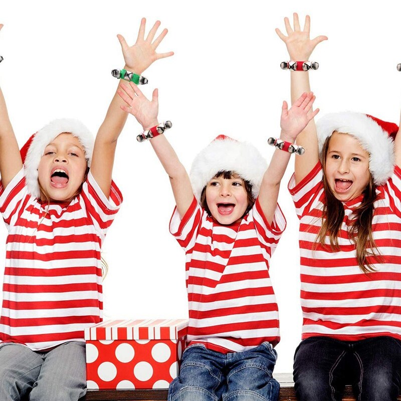 24 stuks band pols belletjes armbandjes jingle muzikale enkel belletjes ritme instrument percussie feest (rood, groen)