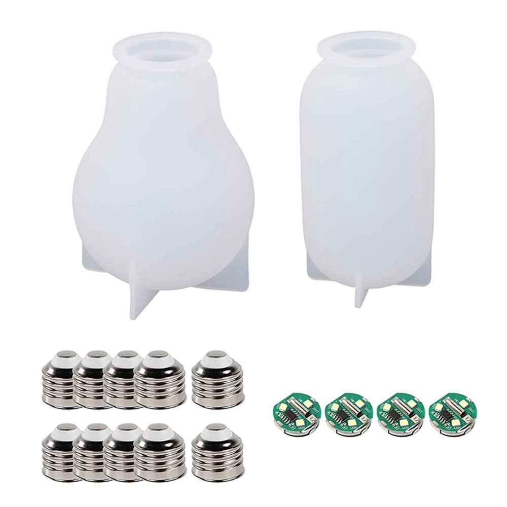 DIY Light Bulb Resin Molds Hand Crafts Tool Bulb Set 2PCS LED Bulb Silicone Molds With 10PCS Caps 4PCS LED Chip Base