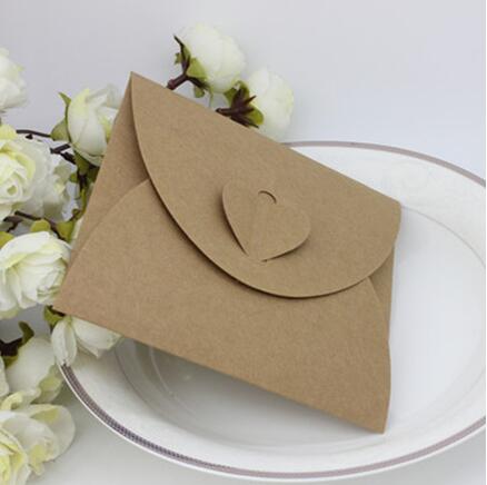 50 pcs/lot Kraft Paper Envelop 5.1x5.1inch(13x13cm) Envelpes for Invitations 5color Post Card Holder Love Heart Paper Envelope: Brown