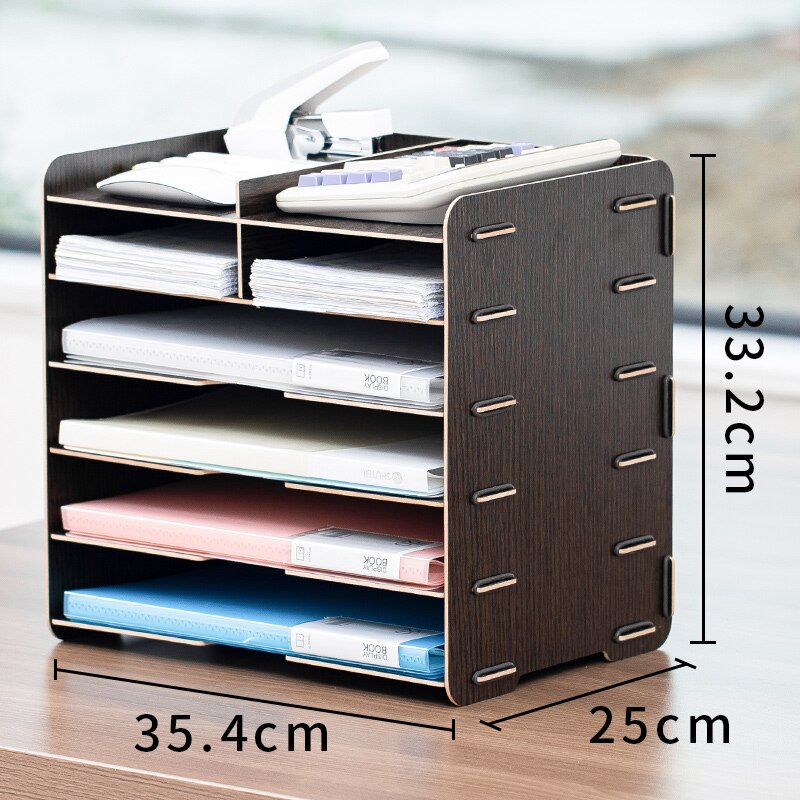 Étagère de rangement de bureau multifonctionnelle, en bois , papeterie de bureau, classeur de données, organisateur simple à plusieurs niveaux: Ebony