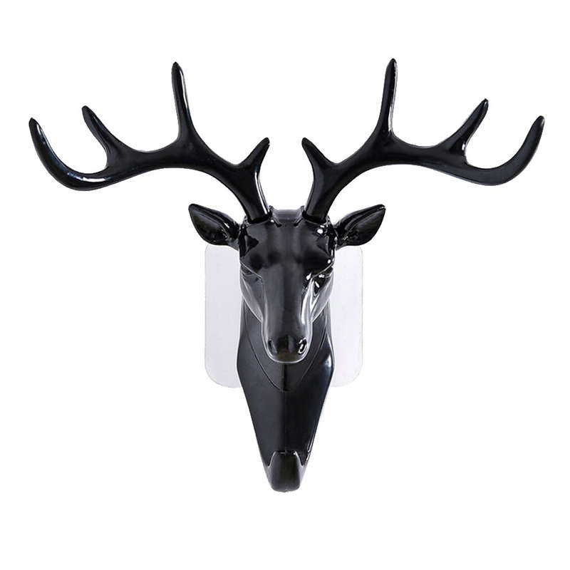 Deer head Self Adhesive Wall Door Hook Hanger Bag Keys Sticky Holder Living room bedroom coat hook without trace head hook #4J06