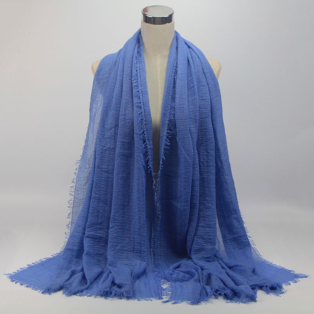 women solid Premium Viscose Maxi Crinkle Cloud Hijab Scarf Shawl Soft Islam Muslim solid color soft women scarf #924: Blue 8