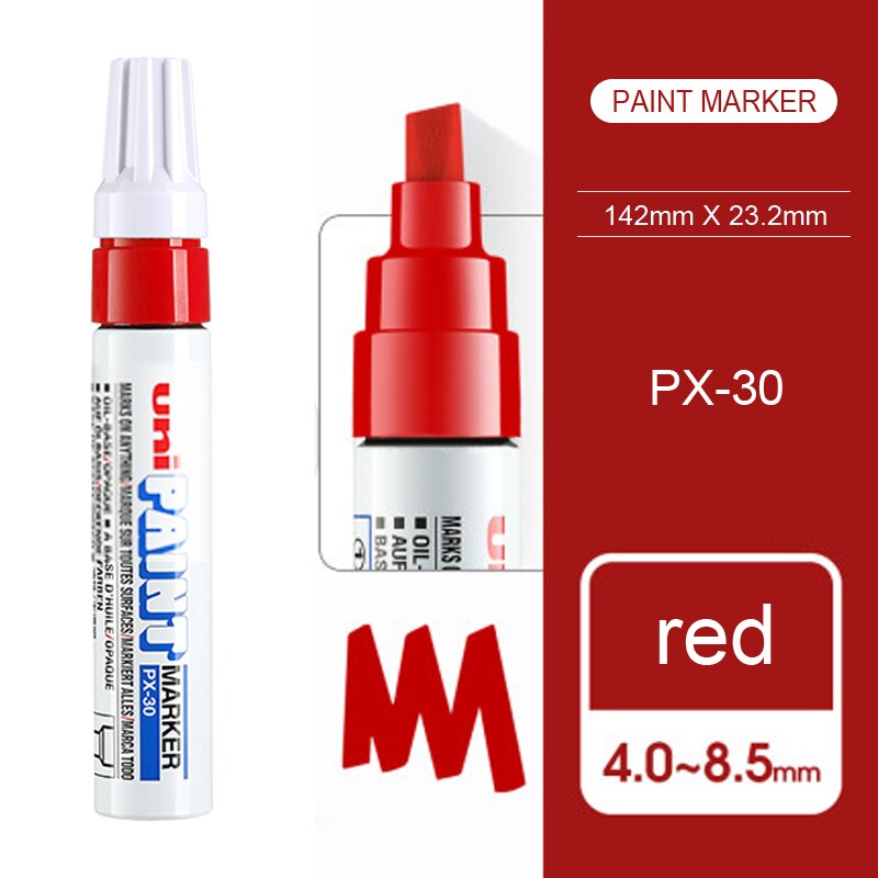 7pcs Japan UNI PX-30 Paint Pen Thick Word Wide Touch Up Pen Notes Industrial Pen Oblique Head Thick Oily Pen Permanent Marker: Red