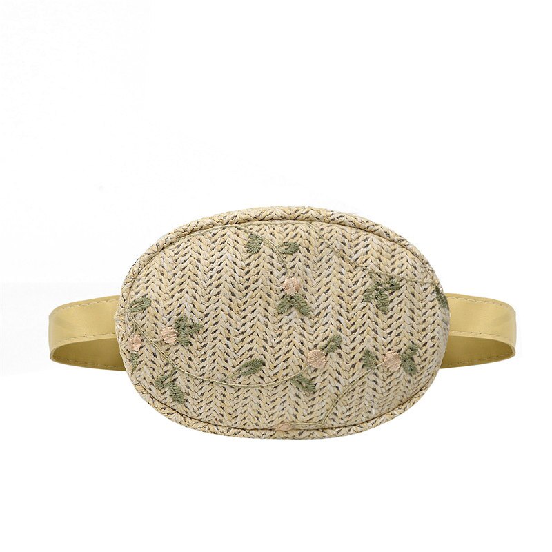 Saco de cintura feminina boêmio palha praia sacos moda verão tecido cinto bolsa feminina fanny pacote ombro crossbody peito saco hip bolsa: Beige belt bag