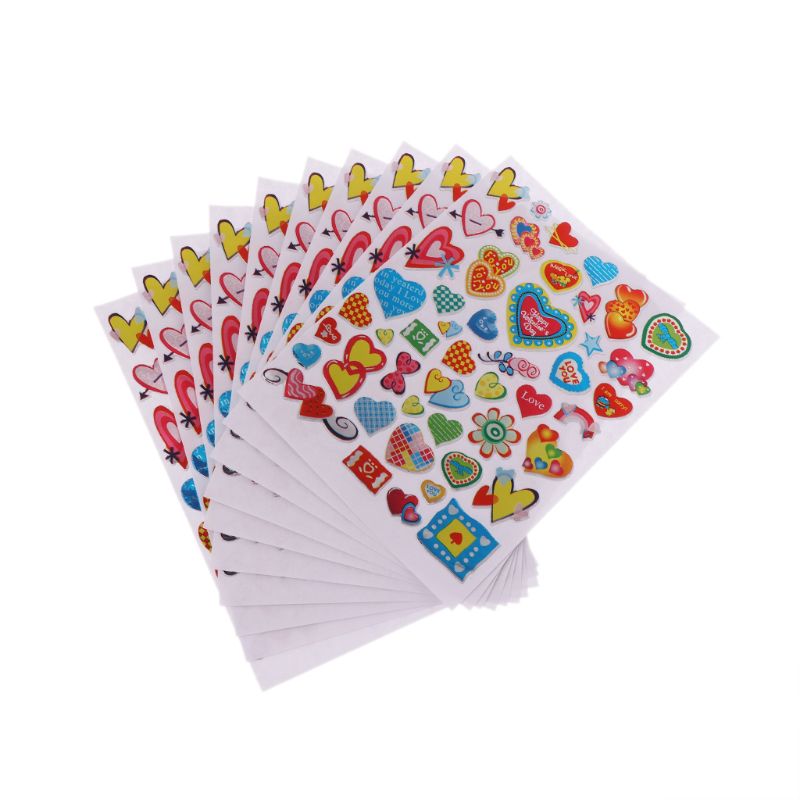 10 Sheets Heart Stickers Love Decorative Sticker Kids Envelopes Cards Craft Scrapbooking Party Favors Prize Class Rewards: 12