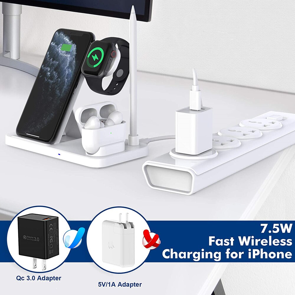 15W Qi Snelle Draadloze Charger Stand Voor Iphone 12 11 Xr Xs 8 Apple Horloge 4 In 1 Opvouwbare laadstation Voor Airpods Pro Iwatch