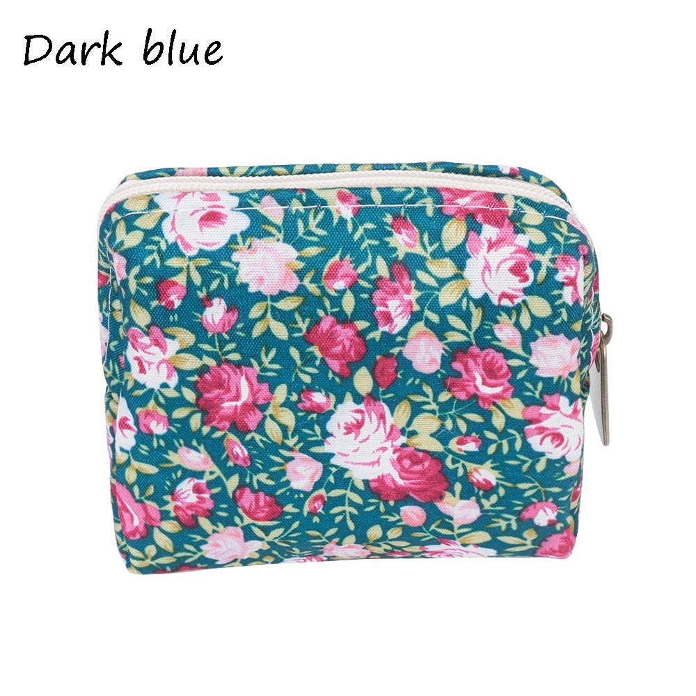 Monedero para mujer, estampado de flores bonito, cartera pequeña para mujer, bolsillo para cable de auriculares, bolsa para tarjetas de crédito, bolsa para lápiz labial, para chica: Azul oscuro