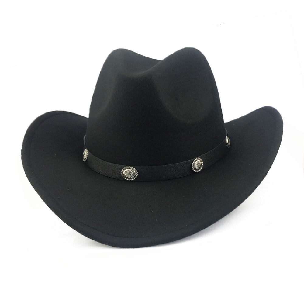 YY-gorra clásica de vaquero occidental para hombre y mujer, sombrero con cinturón de cuero pu, gorros de Jazz para vaquera, 9 colores, CB20070: Black Cowboy Cap