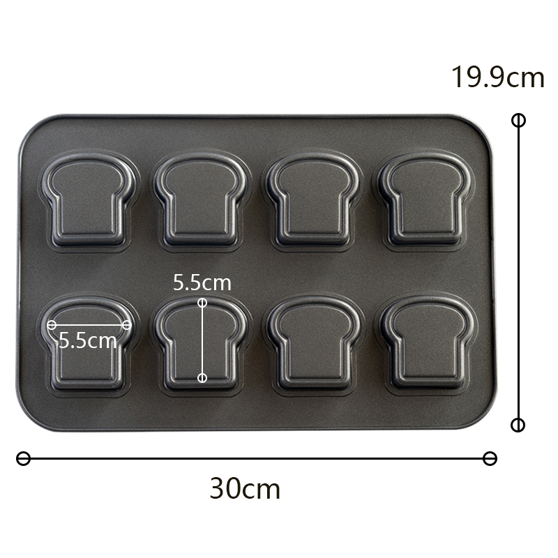 Mini molde para pasteles de acero al carbono con 6 cavidades, forma cuadrada, pan tostado con tapa, libra, pastel, Madeleine, muffins, postre, herramientas para hornear: Gris claro