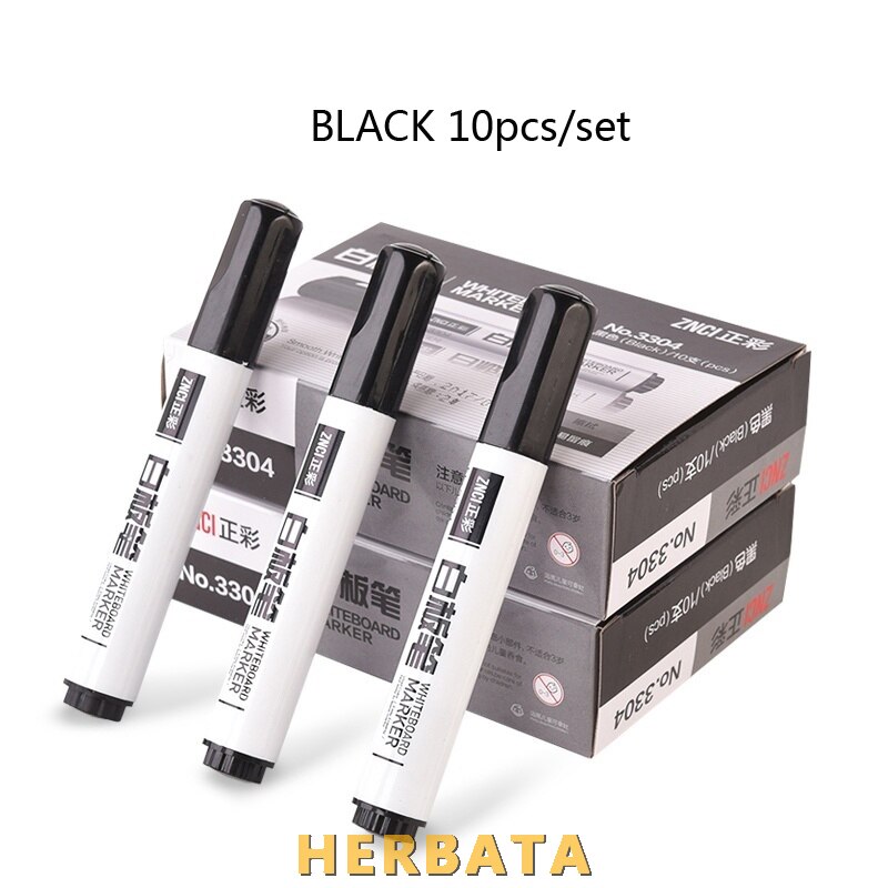 10 Stks/pak Tweekoppige Note Pen Whiteboard Pen Uitwisbare Schrijven Whiteboard Marker Speciale Pen Rood Blauw Zwart Water-gebaseerd Pen: BLACK